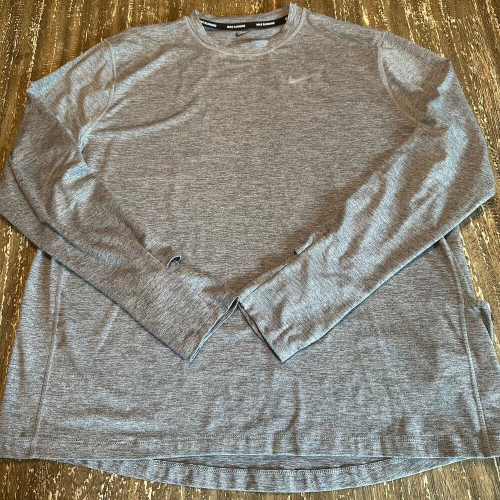 Nike Running Dri-Fit Performance Long Sleeve Top Poly Stretch Gray Men’s Size XL